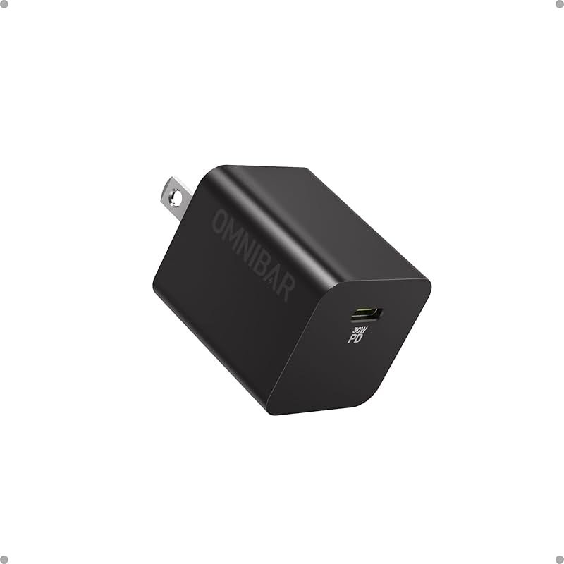 OMNIBAR 30W USB C Charger Block, GaN Type C Wall Charger Block, PD3.0 PPS USB-C Power Adapter, Compact iPhone Charger Fast Charging for iPhone 17/16/15, Samsung Galaxy S25/S24/S23, Pixel 10/9/8, Black - Product Image