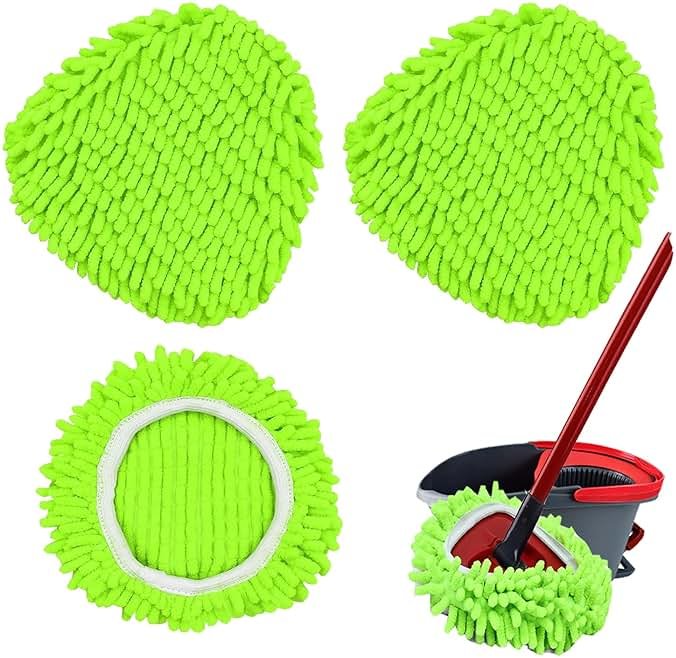 Spin Mop Heads Replacements for Ocedar Easywring 1 Tank System 3 Pack Chenille Mop Pad Spin Mop Refill for O Cedar Mop Head Replacement Green - Product Image