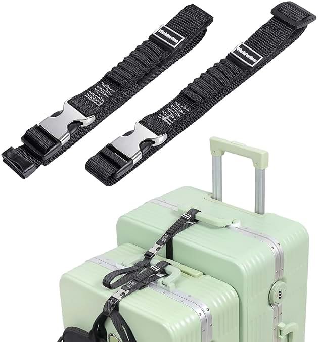 Vividwise Luggage Straps, Stretchable Luggage Connector Straps for Suitcases, Metal Buckle Add A Bag Adjustable Attachment Accessories Belts (Black-Metal Buckle, 0.75" W) - Product Image