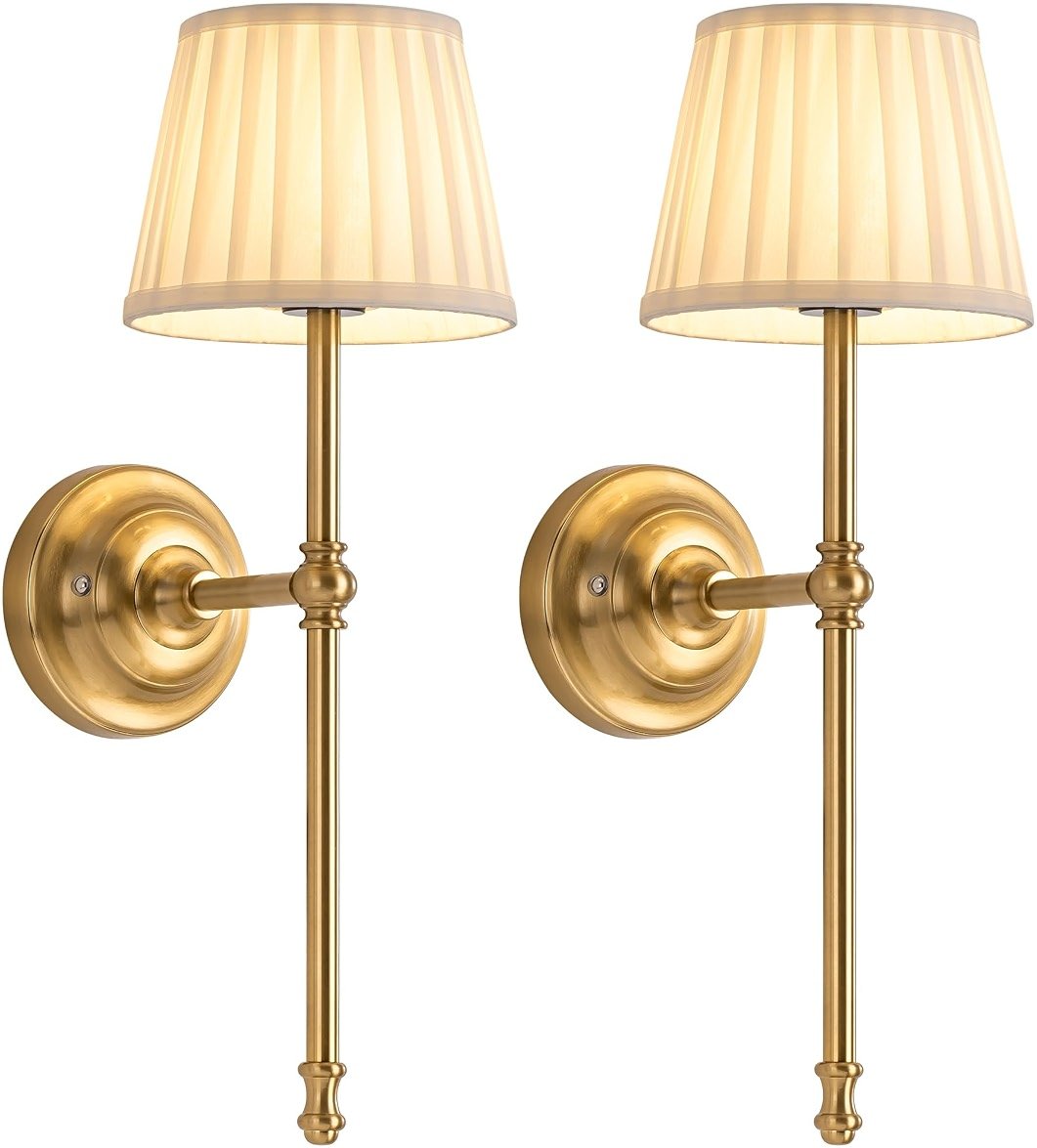 KDG Cordless Wall Sconces Set of 2, Small Wireless 5200mAh Rechargeable Battery Fabric LED Wall Lamps, Portables Lightings for Wall Painting, Living Room, Bedroom, Hallway, Gifts, Night Light (Gold) - Product Image