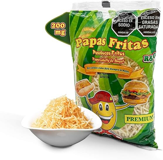 R&G Angel Hair Potato Chips - Crunchy Snack with Premium Flavor - 200gr Party Size Chips Bag - Meals & Prepared Foods. Sticks de patata Shoestring, snack crujiente y crujiente Hotdog - palitos de patatas – fosforito de papa – papa chongo- cabello de ángel - para hotdog - Product Image