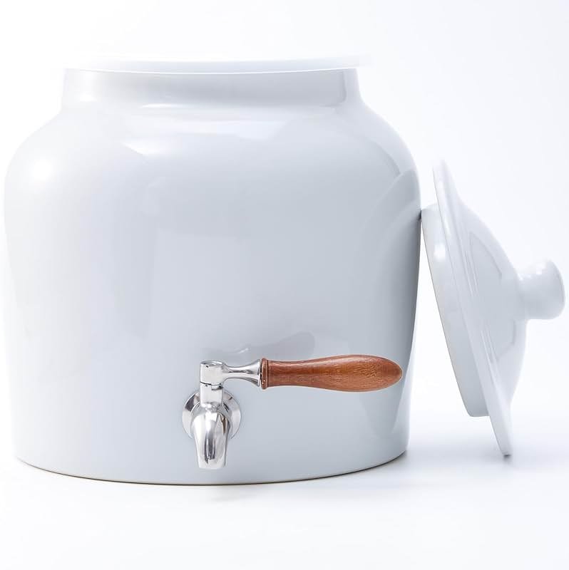 Ceramic Water Dispenser for 5 Gallon Bottle – Crock Water Dispenser with Durable Stainless Steel Faucet, Ideal for 3 to 5 Gallon Jugs, Classic Porcelain Water Crock Design for Home or Office Use - Product Image