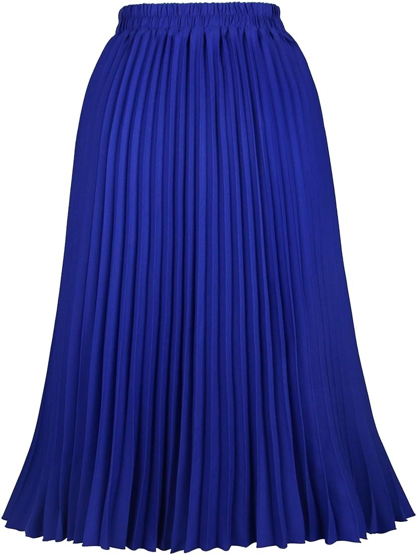 THHGPO Women's Pleated Skirts High Elastic Waist A-Line Swing Skirt Midi Length - Product Image