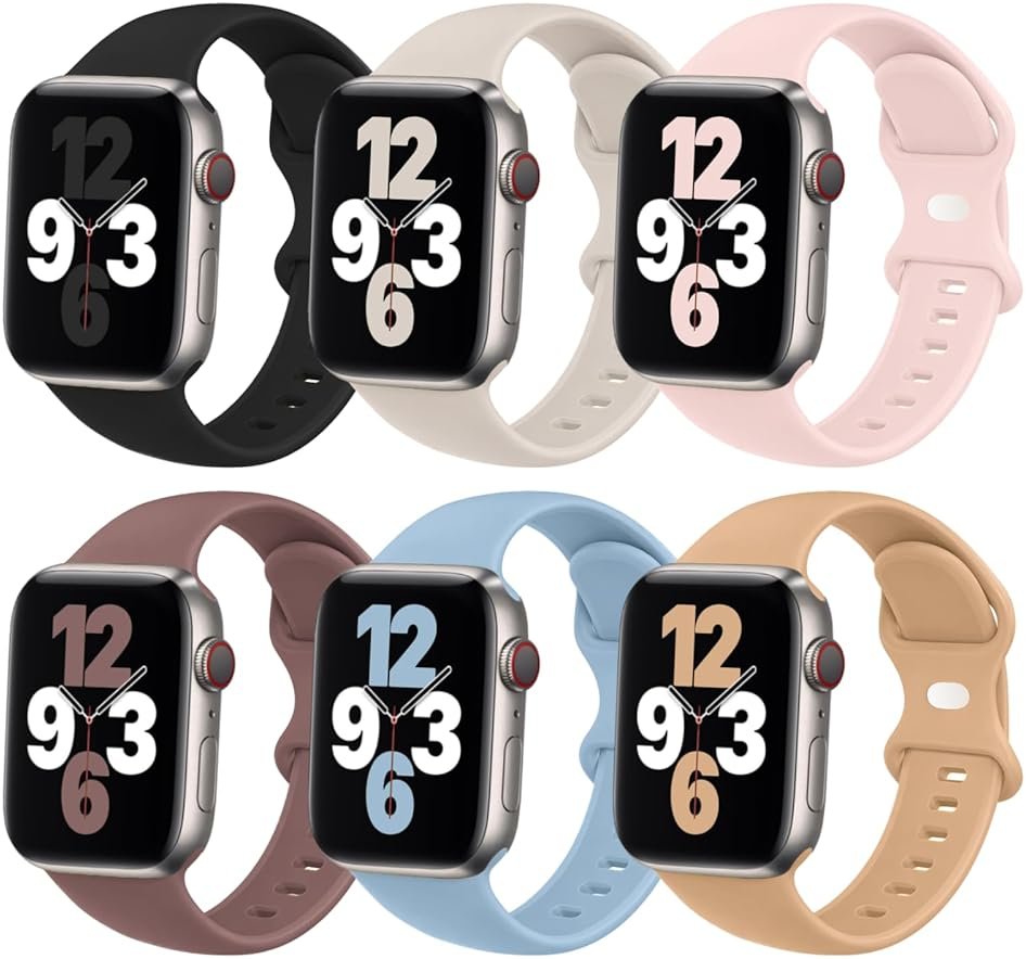 (6 Packs) Sport Bands Compatible with Apple Watch Band 38mm 40mm 41mm 42mm 44mm 45mm 46mm 49mm Silicone iWatch Band Ultra 3 2 1 SE Series 11 10 9 8 7 6 5 4 3 2 1 Women Men - Product Image