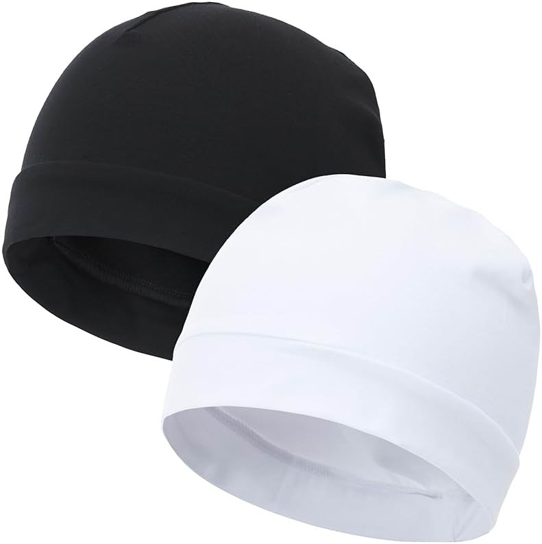 vidsel 100% Cotton Skull Caps for Men Women Breathable Night Cap Sleep Hats Soft Lightweight Running Beanie Helmet Liner - Product Image