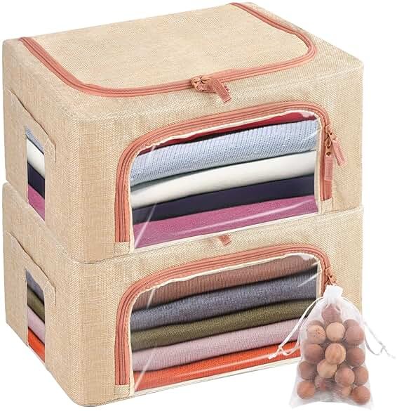 2 Pack 24L Cashmere Sweater Storage Bag with Natural Cedar Ball,Breathable & Washable Cotton Bag,Cashmere Protection Pouch Wool Cotton Sweater Storage Bag for Woolen Cashmere Sweaters,Merino Wool - Product Image