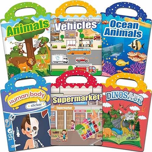 iGetooy 6 Sets Reusable Sticker Book for Toddlers 1-3, Jelly Sticker Books for Toddlers 2-4 Years, Toddler Travel Toys for Kids 2 3 4 Year Old Girls Boys - Product Image