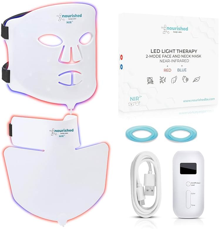 Nourished Bodynskin LED Face and Neck Mask with Near-Infrared - Blue, Red Light Therapy for Face - 228 LEDs - Skincare Tool for Wrinkles, Anti-Aging - Product Image