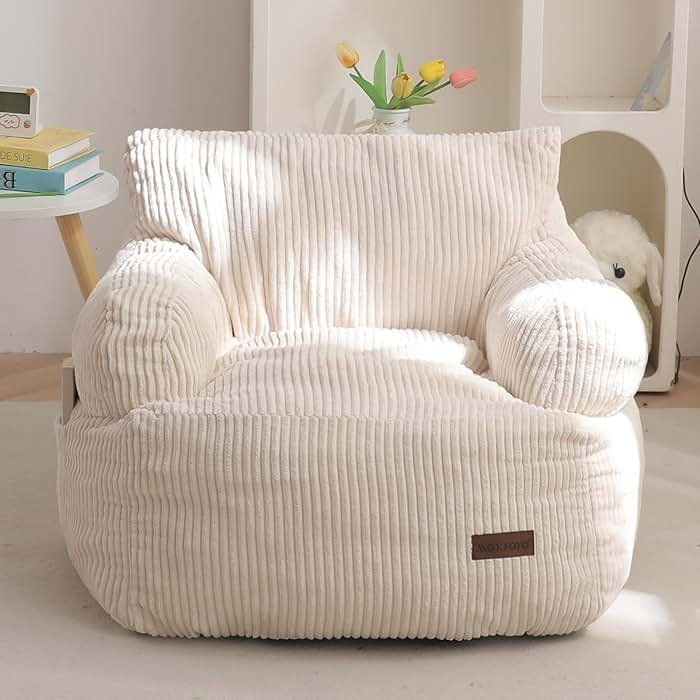 MAXYOYO Kids Bean Bag Chair, Stuffed Toddler Bean Bag Sofa with Filler Bean Bag Chair for Boys and Girls, Lazy Sofa with Pocket Floor Chair for Gaming, Reading, Beige - Product Image