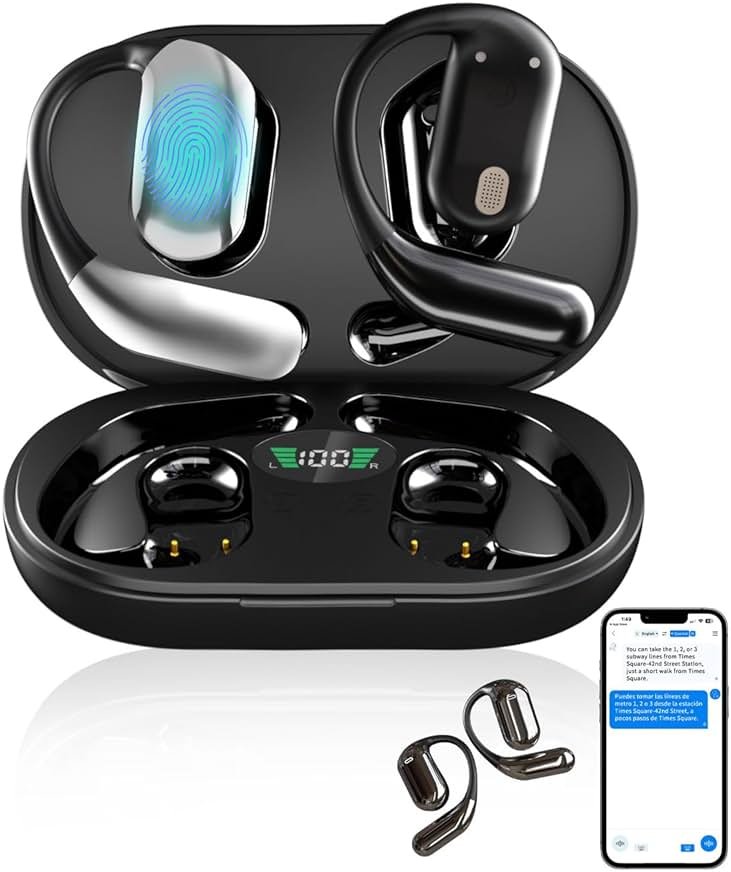 Language Translator Earbuds, 3-in-1 Translating Earbuds Real Time, Two Way Online Bluetooth Instant Voice Translation Device, fit iOS and Android with APP, Perfect for Travel and Business (Black) - Product Image