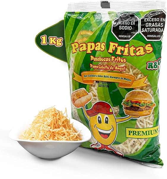 R&G Angel Hair Potato Chips - Crunchy Snack with Premium Flavor - 1 Kg Party Size Chips Bag - Meals & Prepared Foods. Potato Sticks, Shoestring Potatoes sticks, Crunchy snack for Hotdog - palitos de patatas – fosforito de papa – papa chongo- cabello de ángel - para hotdog - Product Image