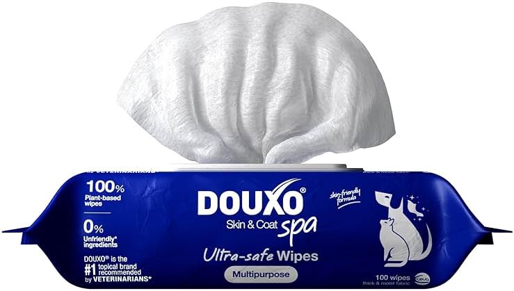 DOUXO SPA Dog Wipes for Paws, Butts, Tear Stains and General Cleaning, 100 Wipes, Multi-Purpose for Coat and Paws, Leaves the Coat and Skin Refreshed, Skin-Friendly Formula, Can Also be Used for Cats - Product Image