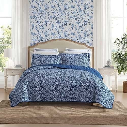 Laura Ashley - Quilt Set, Super Soft Fabric Bedding with Matching Sham, Toile-Inspired Print, Floral Home Essentials (Elaina Blue, Twin) - Product Image