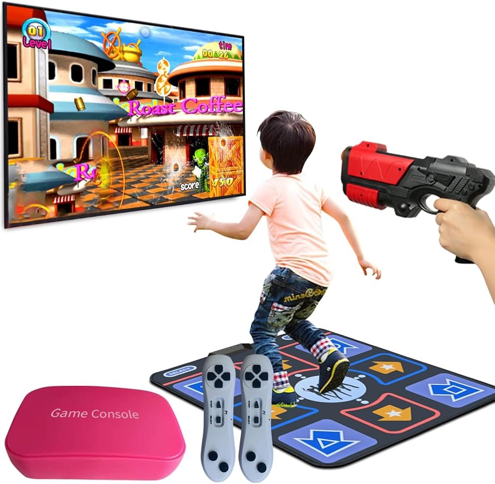 Damcoola Retro TV Game Console for Kids,Kids TV Games with Dance Mat,with 21 AR Gun Shooting Game, 200+ Dance mat Songs,100+ independently Developed Games, Plug and Play,Giftware for Boys & Girls - Product Image