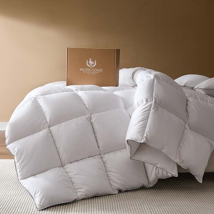Pacific Coast Goose Feather Down Fiber Comforters Queen Size, Extra Fluffy White Duvet Insert, Ultra-Soft, Breathable, All Season Hotel Luxury Bedding Comforters, 8 Corner & Center Loops (90"x90") - Product Image