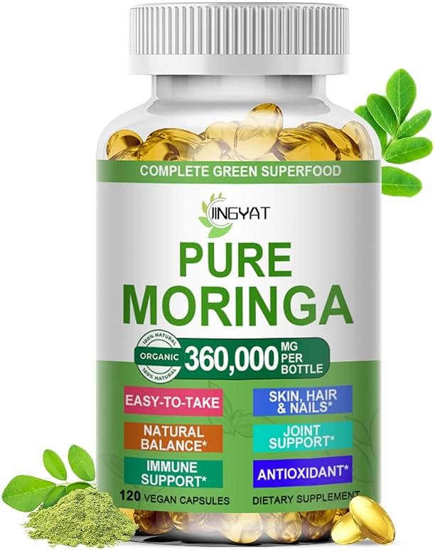 Moringa Softgels, Organic Pure Moringa Oleifera Leaves Extract for Energy, Skin, Gut Health, Immune, Natural Antioxidant, High Potency Moringa Oil Than Moringa Powder, Non-GMO, 60 Serving - Product Image
