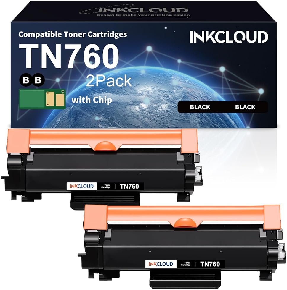 TN760 Toner Catridges Compatible for Brother TN-760 TN730 Work with Brother HL-L2350DW HL-L2390DW HL-L2395DW HL-L2370DW MFC-L2710DW MFC-L2750DW DCP-L2550DW Printer - 2Black High Yield - Product Image