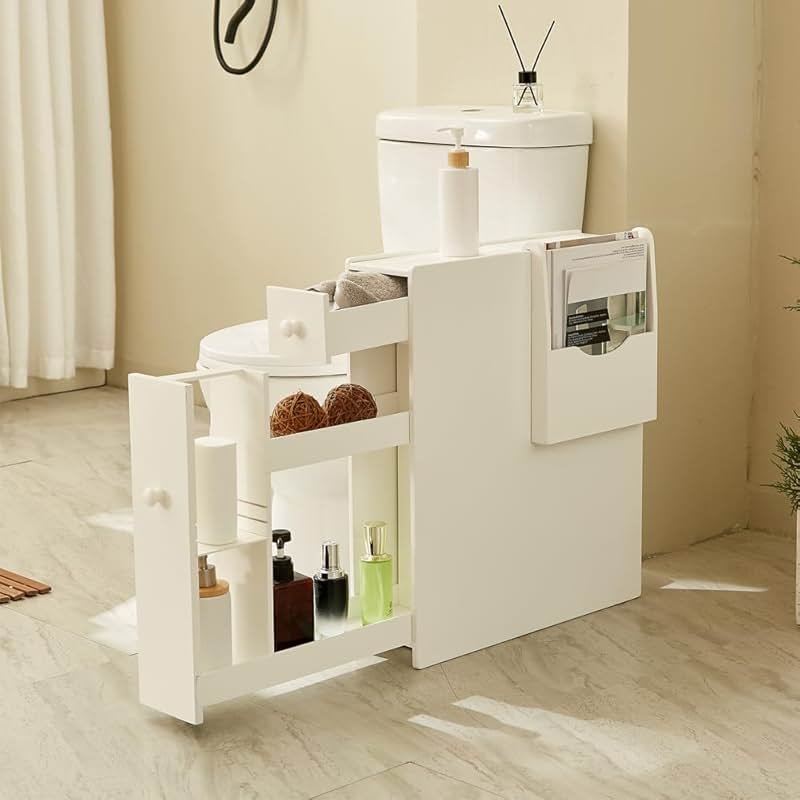 Organizedlife Toilet Paper Holder Stand with Drawer, Bathroom Storage Cabinet Beside Toilet with Book Organizer, for Small Space Bathroom, No Assembly Required - Product Image