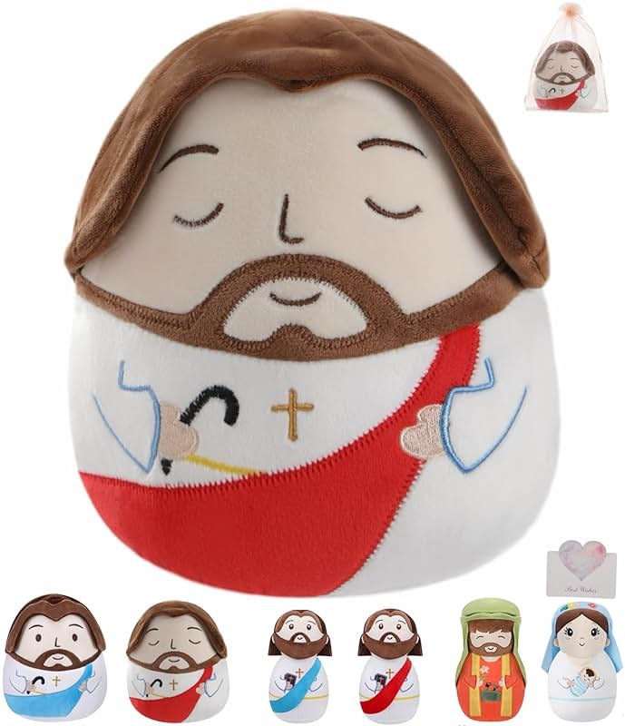 LeYoHa Jesus Plush Christian Religious Gift - Jesus Stuffed Animal Divine Inspiration, Beautiful Cross Embroidery Baptism Prayer Gift, Red 8 Inch - Product Image