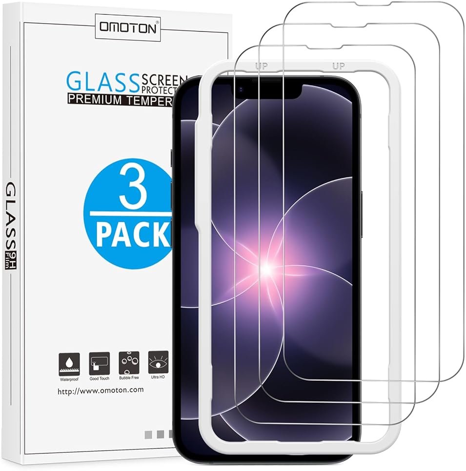 OMOTON 3 Pack Screen Protector for iPhone 17e 2026/ iPhone 16e 2025 6.1 Inch, Tempered Glass Film, Bubble-Free, HD Clear, Anti-Scratch, Easy Installation Protective Glass - Product Image