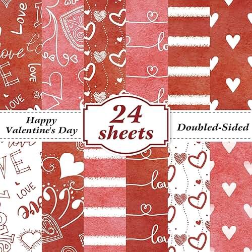 Valentines Pattern Paper Double Sided Valentine Decorative Scrapbook Craft Paper,Love Heart Red Black Cardstock for Valentines Craft Supplies Card Making Scrapbook(12 Design,24 Sheet,11 x 11 Inch) - Product Image