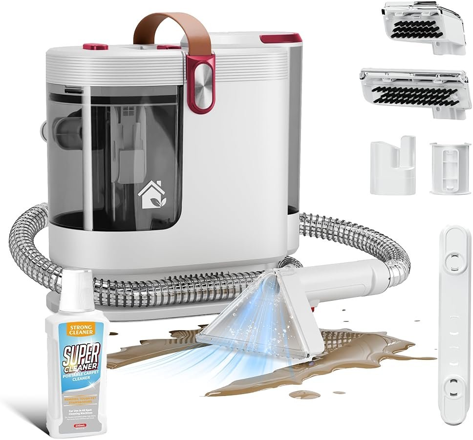 WURESE Portable Upholstery and Carpet Cleaner Machine, 15Kpa Spot Cleaner Deep Cleans Pet Stains, Couch Cleaner with 3 Tools and Self-Cleaning System for Area Rugs, Furniture, Stair, Car, Rose - Product Image