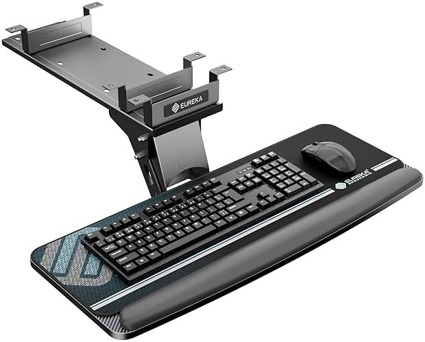 EUREKA ERGONOMIC Keyboard Tray Height Adjustable, Swivel Tilt Computer Keyboard Drawer Under Desk, 25x9.13'' Sliding Keyboard & Mouse Platform with Mouse Pad for Typing, Black - Product Image