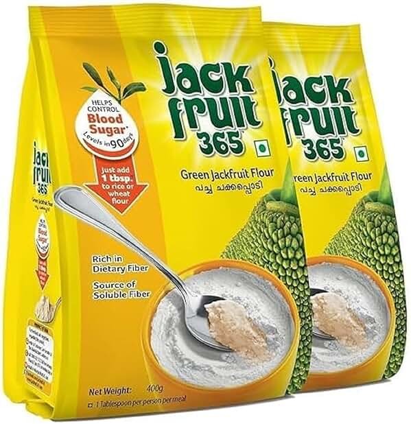 Jackfruit365 Green Jackfruit Flour 400g (Pack of 2) | Clinically Proven to Lower Sugar in 90 Days | Gluten Free, Low GI, High Soluble Fiber | Diabetic Friendly Indian Superfood | Non-GMO, No Additives | Works with Baking, Roti, Dosa, Idli - Product Image