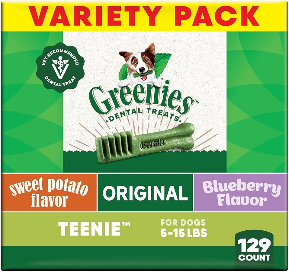 Greenies Dog Treats Veterinarian-Recommended Natural Dental Treats for Dogs, Teenie Size, Variety Pack Flavor, (3) 12 oz. Packs, 130 Count - Product Image