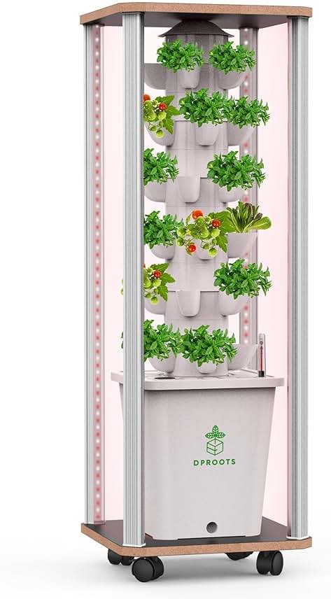 DPROOTS Hydroponic Tower Growing System, 30 Pods Vertical Indoor Garden | 360° Full-Spectrum Lights, Automatic Water Circulation System, Suitable for Leafy Greens and Herbs - Product Image