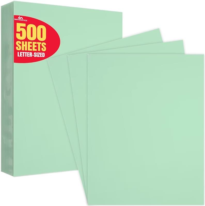 1InTheOffice Green Copy Paper, Printer Paper, Colored Copy Paper, 20 lbs., 8.5" x 11", 20 lbs., 500 Pack - Product Image