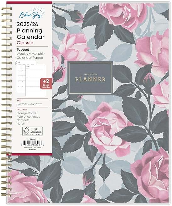 Blue Sky 2025-2026 Weekly and Monthly Academic Year Planner Calendar, July 2025 - June 2026, 8.5" x 11", Flexible Cover, Wirebound, Storage Pocket, Laminated Tabs, Roosevelt Pink - Product Image