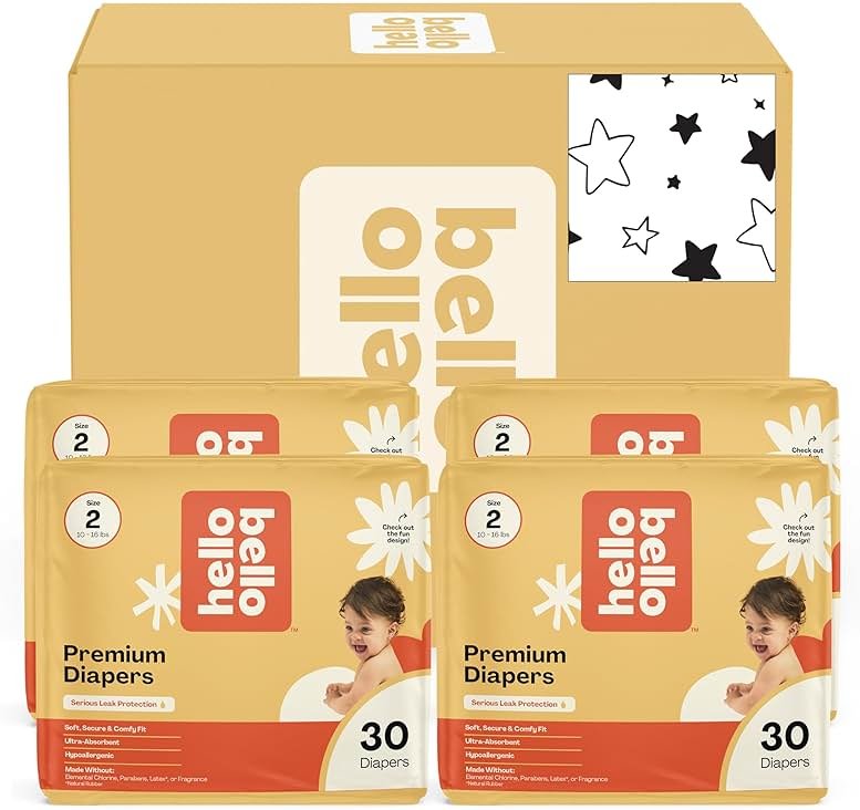 Hello Bello Diapers, Size 2 (10-16 lbs) Superstars - 120 Count Value Pack of Premium Disposable Baby Diapers, Hypoallergenic with Soft, Cloth-Like Feel - Product Image