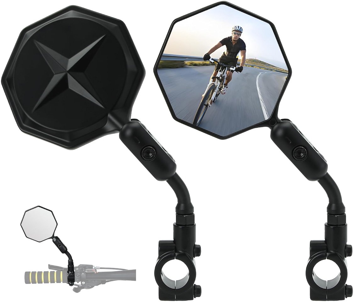 SHEJISI Bike Mirror, 2 pcs Bike Mirror Handlebar Mount,Aluminum Alloy,HD 360° Adjusted Bike Rear View Mirror, Anti-impact/explosion/glare, Fits for Mountain Bikes,E-bike, Bicycle,Scooter,Motorcycle - Product Image