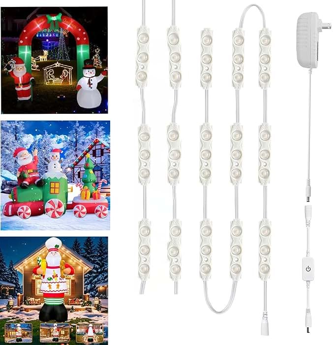 LED Module, Inflatable Toy Replacement Lights, White 20 Pack, 9.8ft, 2835 SMD, LED IP65 Waterproof Christmas Inflatable Lights for Letter Signs, with Adhesive Tape on The Back (Power Supply Included) - Product Image