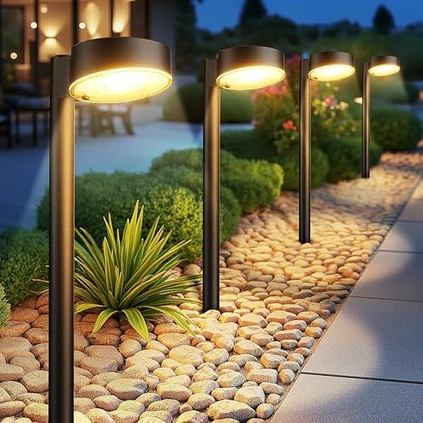 Ahaorigin 8 Pack Solar Pathway Lights Outdoor, 12 Brighter LEDs Solar Lights Outdoor Waterproof, Up to 12 Hrs Modern Path Light for Yard Garden Walkway Driveway Lawn, Warm White - Product Image