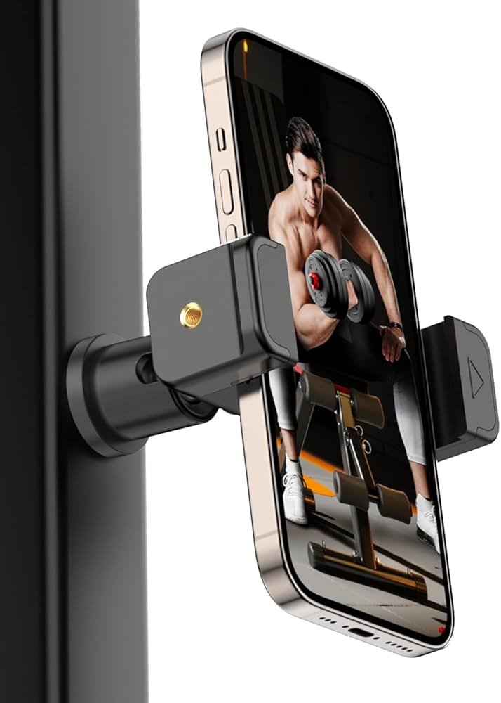 Gym Magnetic Phone Holder, 360°Adjustable, Portable Magnetic Phone Holder Mount for Gym, Attaches to Metal Surfaces, Gym Accessories for Men and Women Workout, Compatible with 4-7" Smartphones - Product Image