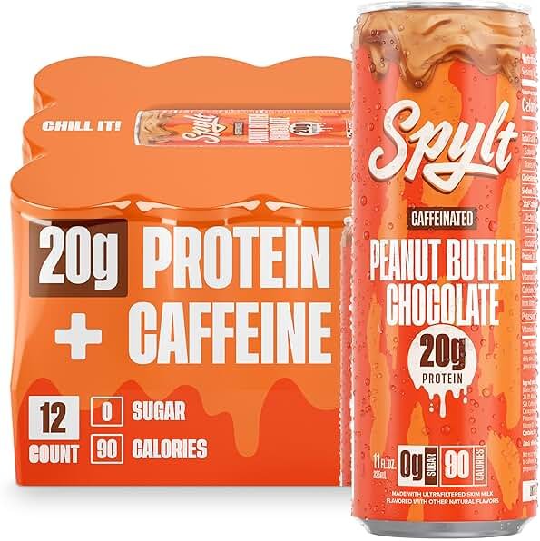 Spylt High Protein Peanut Butter Chocolate Milk with 60mg Caffeine & 20g Protein - 90 Calories, Ready to Drink, Sugar Free, Lactose Free Milk, Perfect for Workout Recovery & Afternoon Pick Me Up - 12 Count - Packaging May Vary - Product Image
