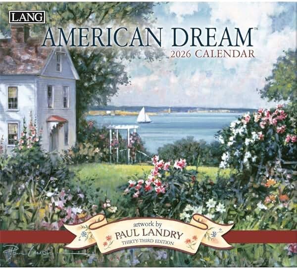 Lang American Dream 2026 Wall Calendar – 12-Month Calendar with Stapled Binding, Linen-Embossed Americana Art by Paul Landry, 13.4" × 12" - Product Image