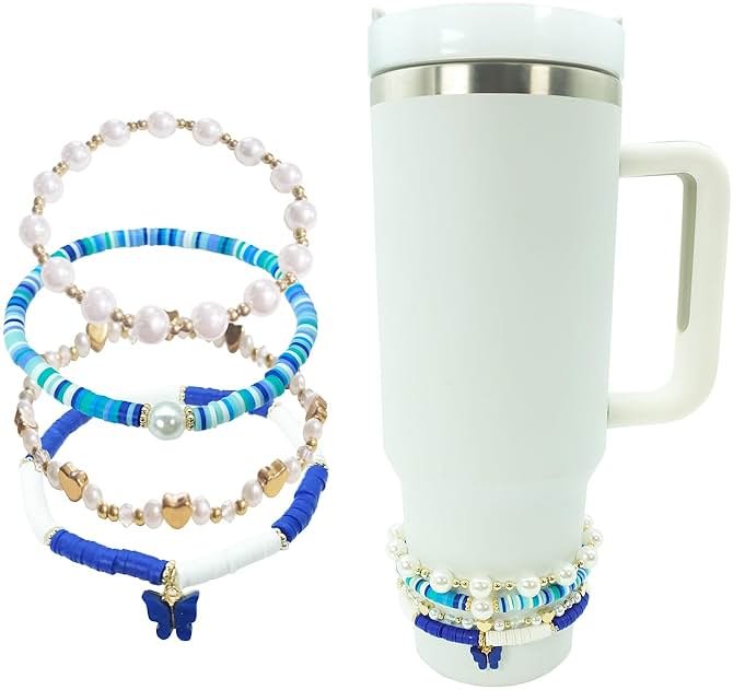RENUIS Bracelets for Stanley Cup Accessories, 4Pcs Bracelet Stack Charms for Stanley 30oz & 40oz Tumbler with Handle, Delicate Beads Charm Attachments for Stanley Decorations - Product Image