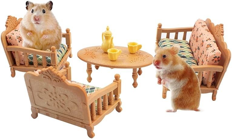 JoyHuaTrade Hamster Mini Sofa Toy, Small Animal Habitat Decor Guinea Pig Furniture Toys Hamster Cage Accessories Including Couch and Teatable Coffee Cups, Habitat Accessories for Rat Dwarf - Product Image