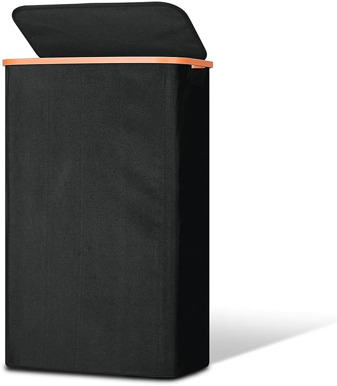 Vincona Slim Laundry Basket with Lid, Narrow Dirty Clothes Hampers for Laundry with Handle, Skinny Laundry Bin for Laundry Room, Dorm, Bedroom and Bathroom, 19.8 Gallon (75L) Black - Product Image