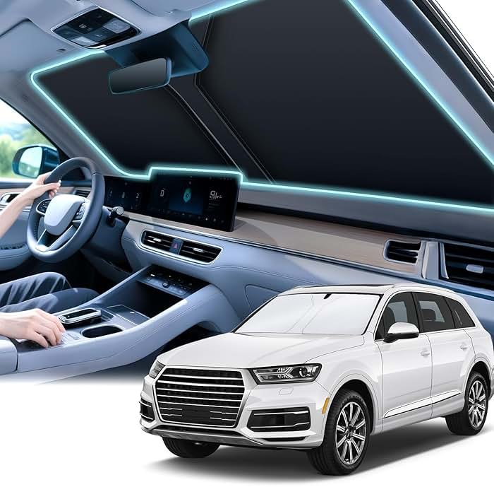 SINGARO 300T Universal Car Windshield Sun Shade, Foldable Reflective for Windshield & Window Shades with Overlapping Design, Car Interior Accessories (55" L x 26.7" W) - Product Image