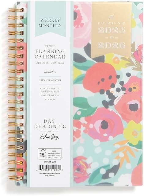 Blue Sky Day Designer 2025-2026 Weekly and Monthly Academic Year Planner Calendar, July 2025 - June 2026, 5" x 8", Flexible Cover, Laminated Tabs, Storage Pocket, Includes Stickers, Secret Garden Mint - Product Image