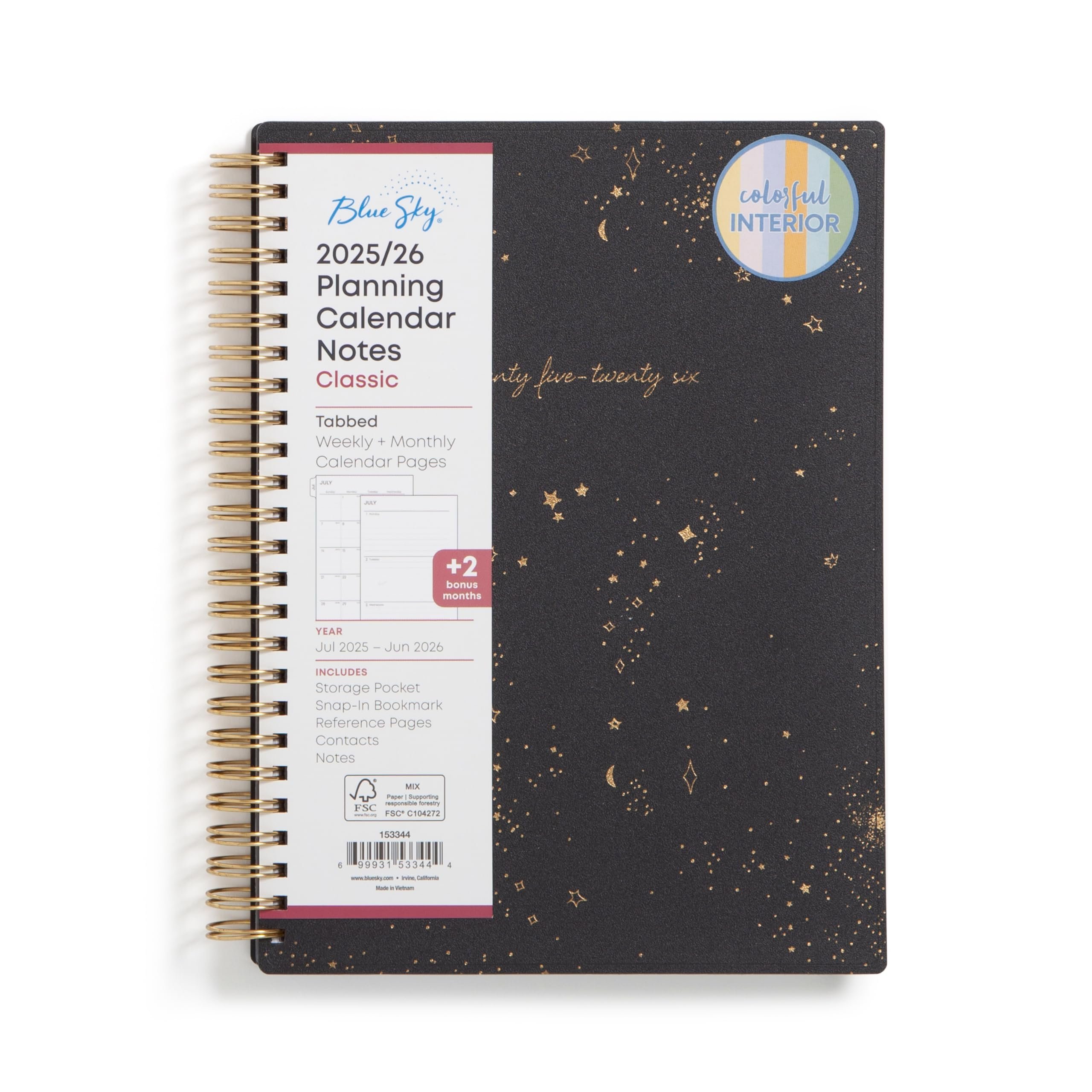 Blue Sky 2025-2026 Weekly and Monthly Academic Year Planner Calendar, July 2025 - June 2026, 5.8" x 8.6", Flexible Cover, Wirebound, Laminated Tabs, Storage Pocket, Gemini - Product Image