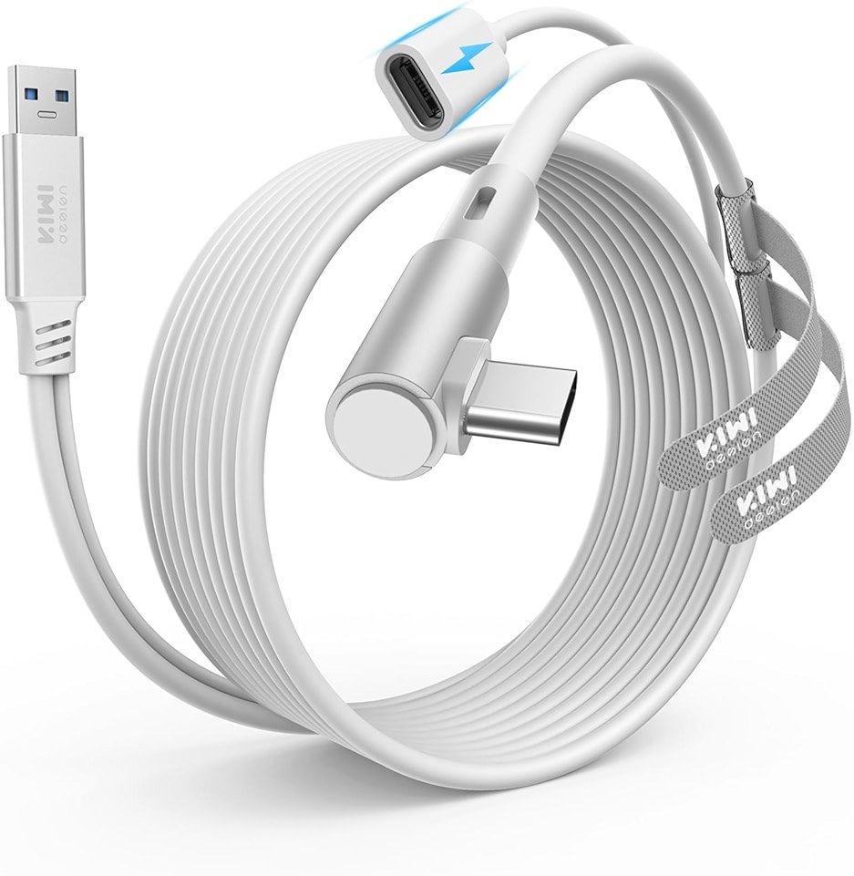 KIWI design Link Cable with Charging 16FT Compatible with Meta Quest 3S/3/2/Pro/Pico 4 Accessories and PC/SteamVR, USB 3.0 to USB C Link Cable with 5Gbps Super Speed for Extended Gameplay, White - Product Image