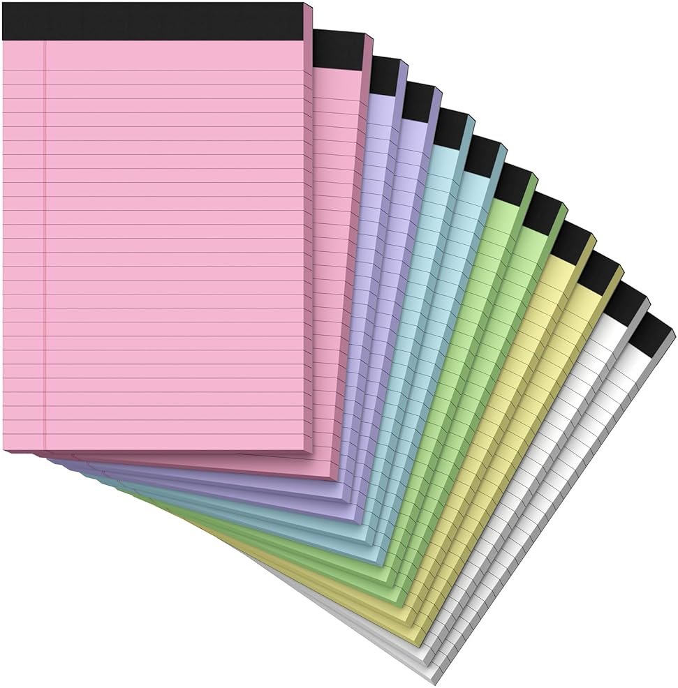 8.5 x 11 Legal Pads, Colored Legal Pads, Wide Ruled, 12 Pack Note Pads 8.5 x 11, Multicolor Perforated Note Pads with Sturdy White Back, Writing Pad,30 Sheets Per Notepad for School, Home, Office - Product Image
