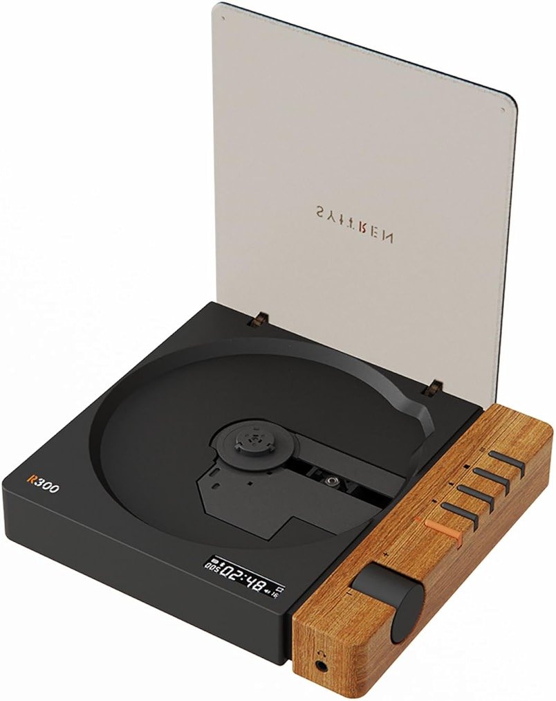 syitren R300 CD Player Portable Bluetooth Desktop Retro CD Players for Home,Without Speakers, Rechargeble Battery Small Compact Vintage CD Player,SPDIF Out,Brown - Product Image