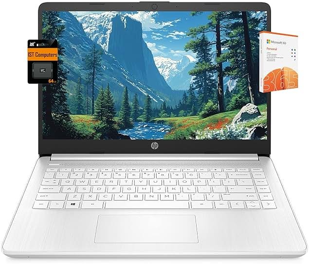 HP 14" Ultra Light Laptop for Student & Home (Intel Quad-Core N4120, 4GB RAM, 128GB(64GB + 64GB SD), 1-Year Office 365) 11-Hr Long Battery Life, Webcam, WiFi, Win 11 Home in S Mode - Snow White - Product Image