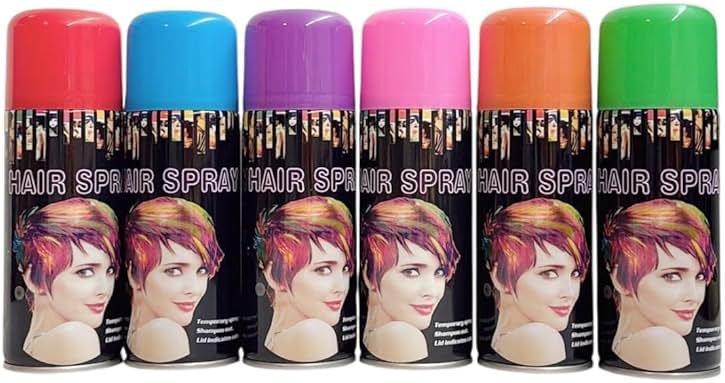 Variety Savings Temporary Hair Color Spray 6 Cans Assorted 6 Colors Fast-Drying, Non-Sticky, Non-Damaging, - Product Image